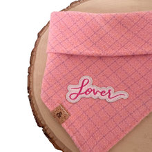 Load image into Gallery viewer, strawberry shortcake plaid with lover patch dog bandana