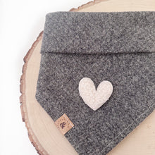 Load image into Gallery viewer, grey herringbone sherpa heart dog bandana