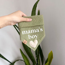 Load image into Gallery viewer, mama's boy green gauze dog bandana