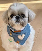 Load image into Gallery viewer, dark blue gauze with sherpa heart dog bandana