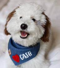 Load image into Gallery viewer, denim hearts personalized dog bandana