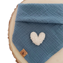 Load image into Gallery viewer, dark blue gauze with sherpa heart dog bandana