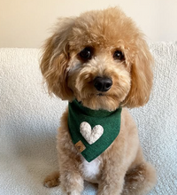 Load image into Gallery viewer, pine green sherpa heart dog bandana