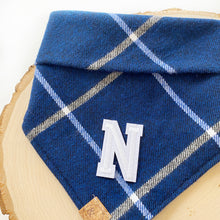 Load image into Gallery viewer, cobalt flannel letterman dog bandana