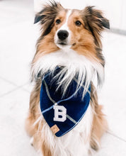 Load image into Gallery viewer, cobalt flannel letterman dog bandana