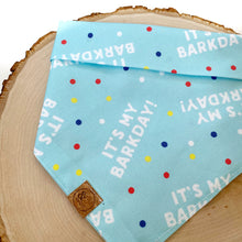 Load image into Gallery viewer, blue barkday dog bandana