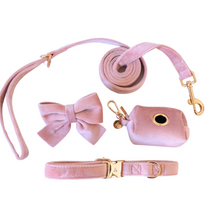 Load image into Gallery viewer, blush pink velvet walk set bundle (everything but harness) - $74 value!
