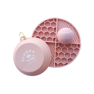 pink lemonade bundle (lick mat, travel bowl, tennis ball)