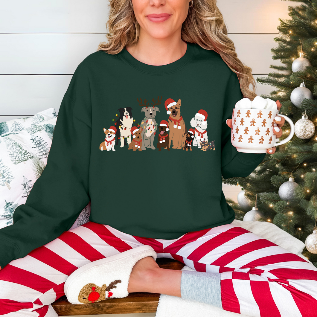 merry woofmas crewneck in forest green