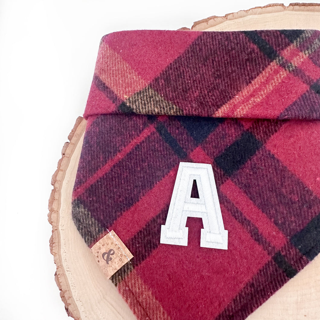 scarlet ember flannel letterman dog bandana