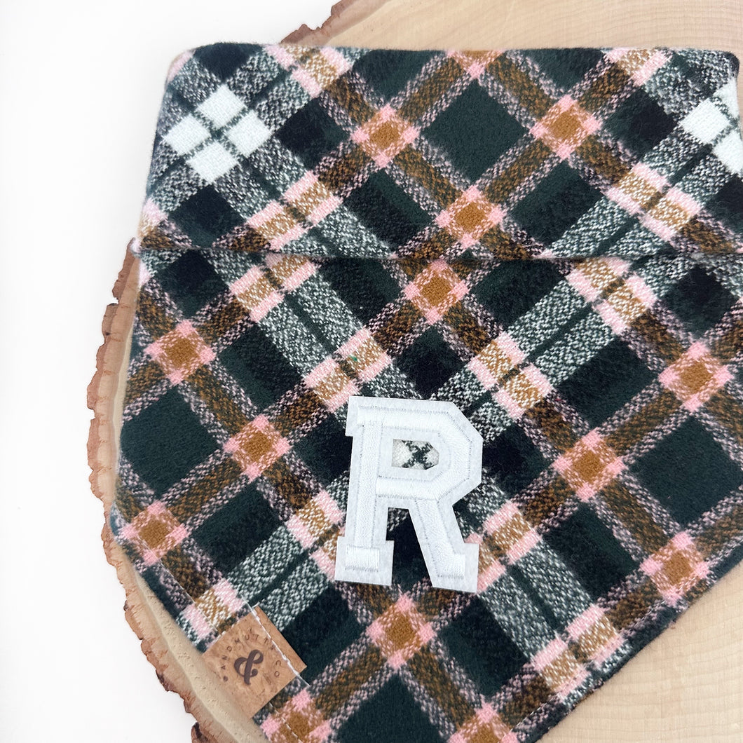 warm timberline flannel letterman dog bandana