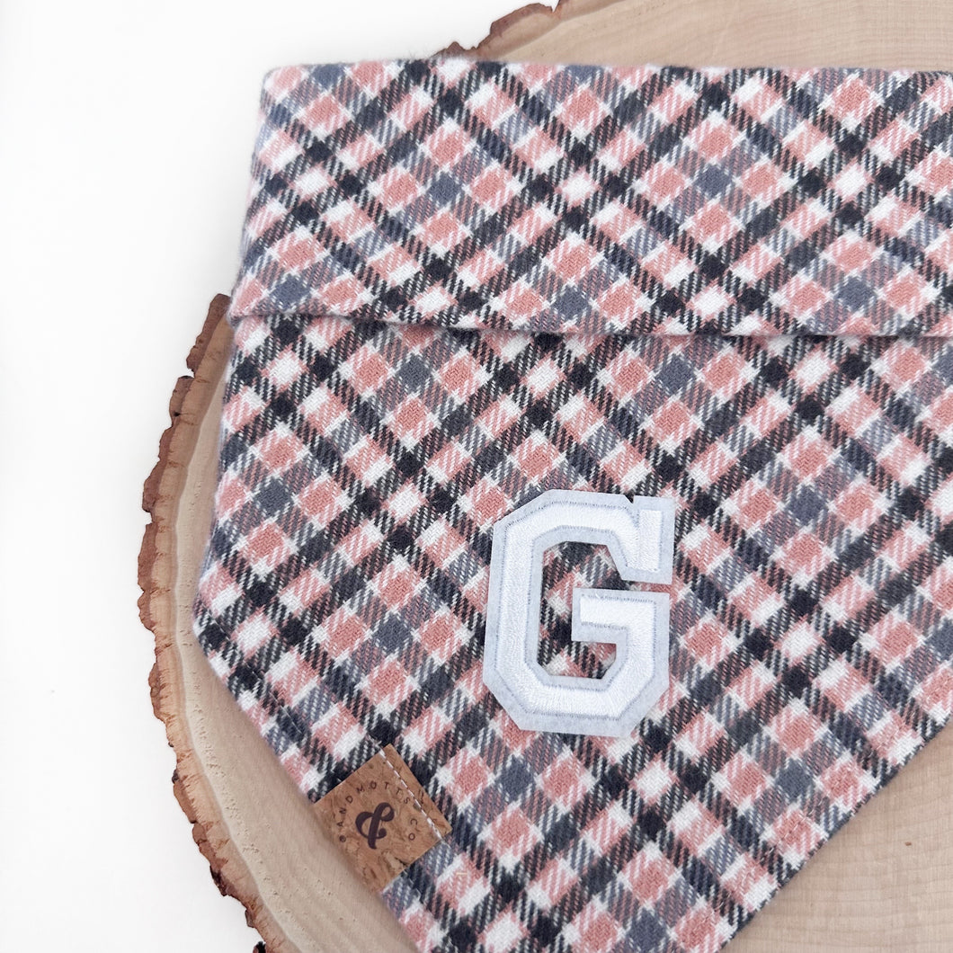 charmed blush flannel letterman dog bandana