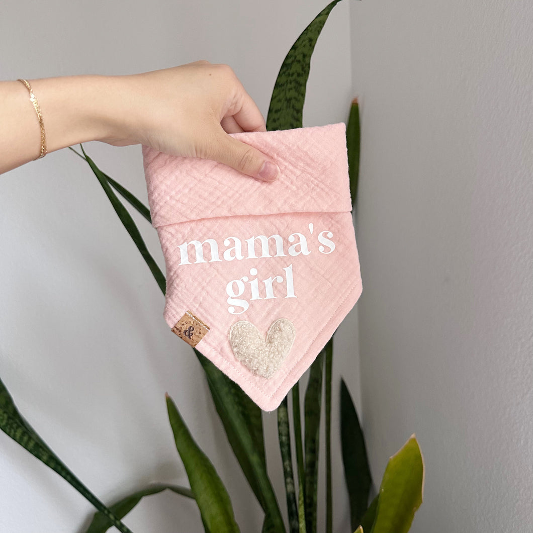 mama's girl pink gauze dog bandana