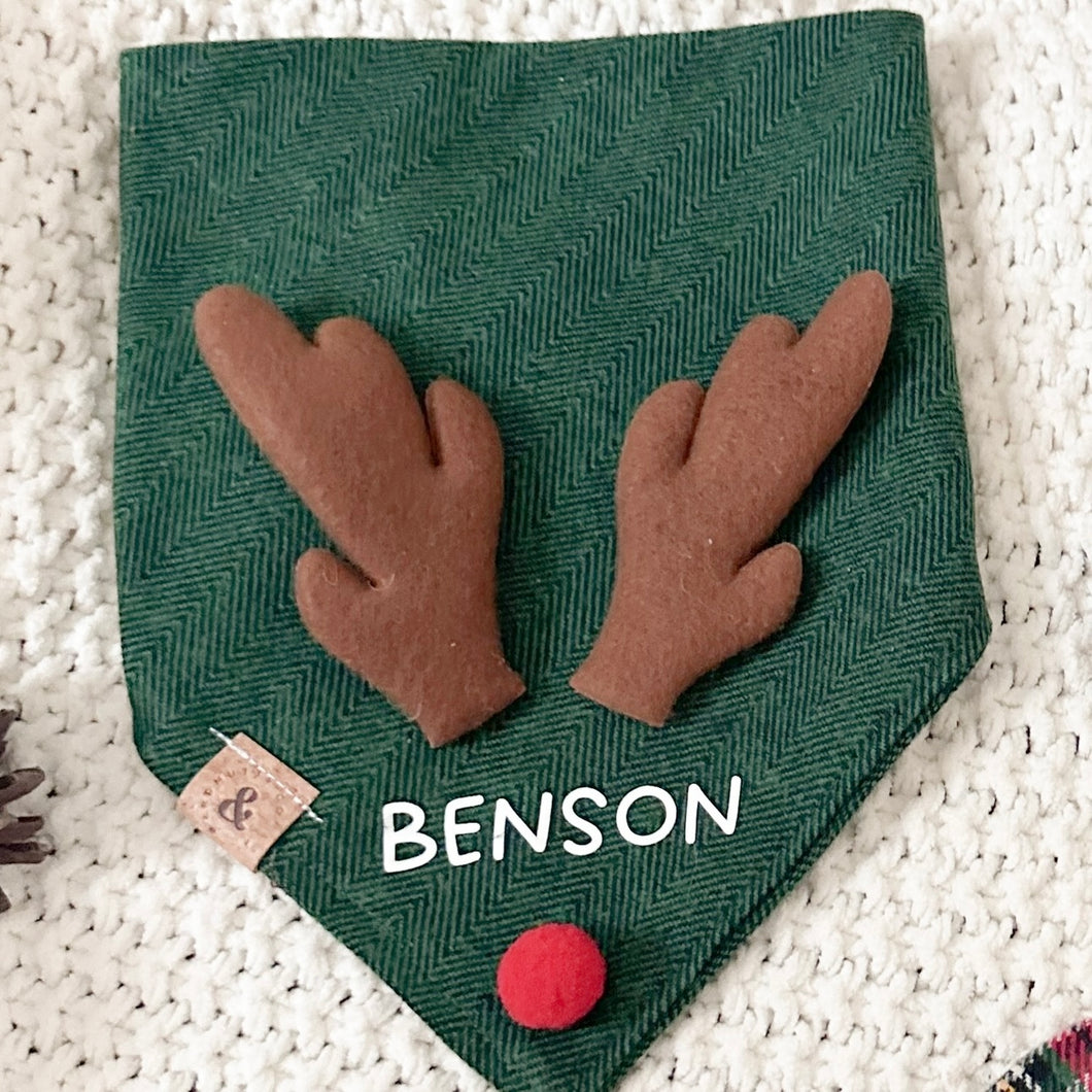 pine green personalized reindeer dog bandana