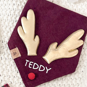 scarlet red personalized reindeer dog bandana