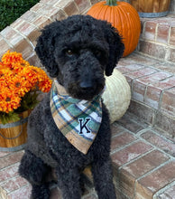 Load image into Gallery viewer, caramel apple flannel letterman dog bandana
