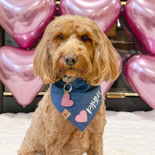 Load image into Gallery viewer, light pink denim hearts personalized dog bandana
