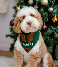 Load image into Gallery viewer, pine green personalized reindeer dog bandana
