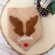 Load image into Gallery viewer, dulce de leche personalized reindeer dog bandana
