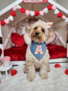 light denim pink varsity sherpa letterman dog bandana (XS, S, S/M, M)