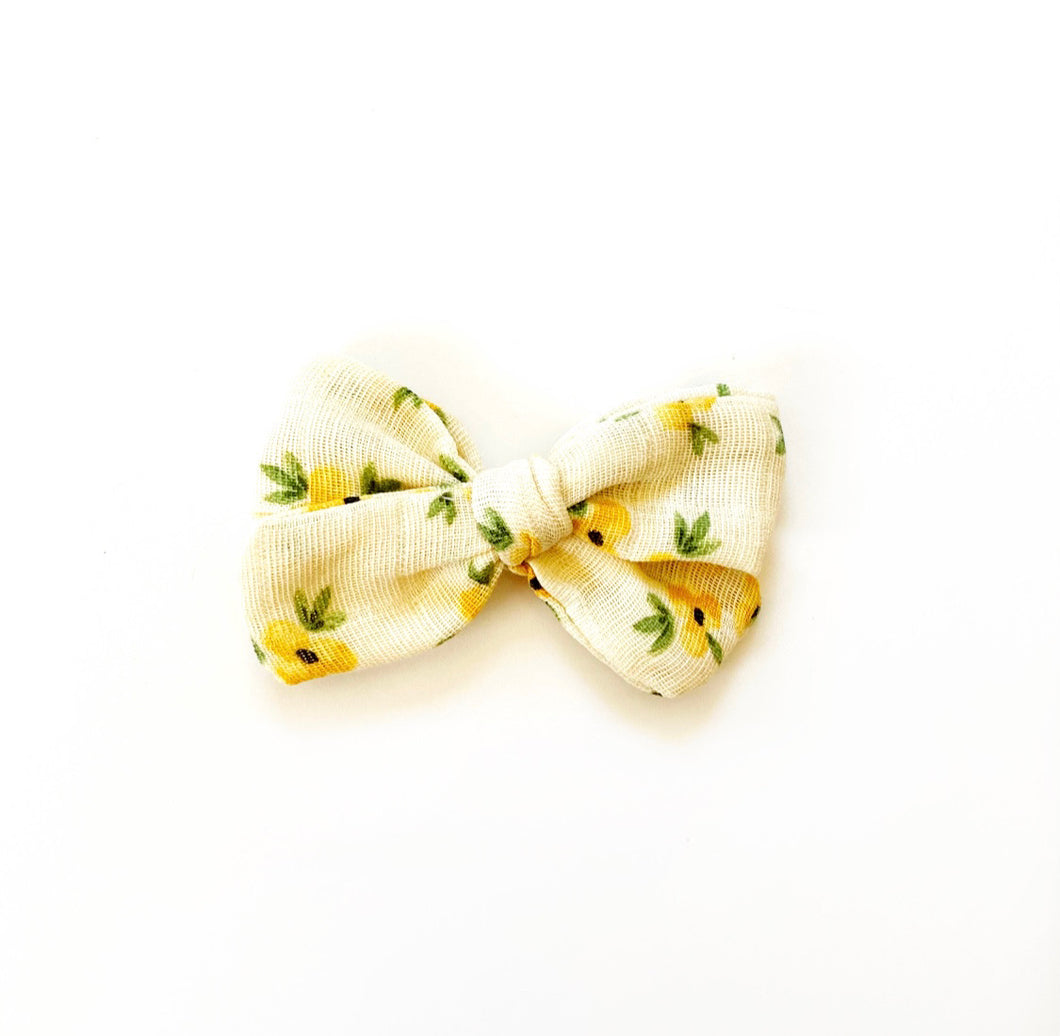 yellow floral gauze hairbow