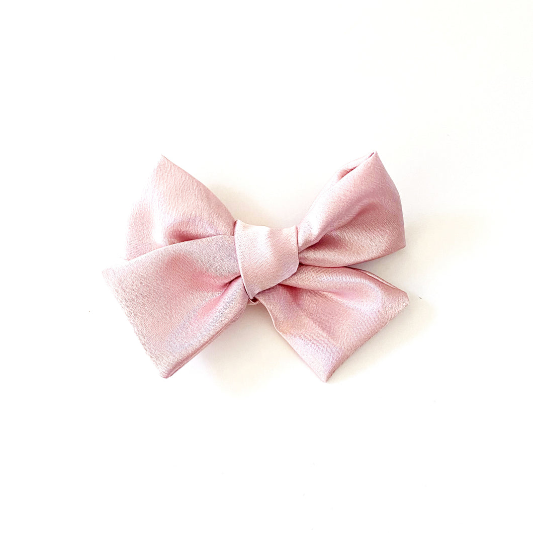 dusty pink satin hair bow