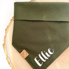 Load image into Gallery viewer, olive green personalized dog bandana

