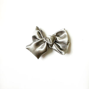 silver satin hair bow