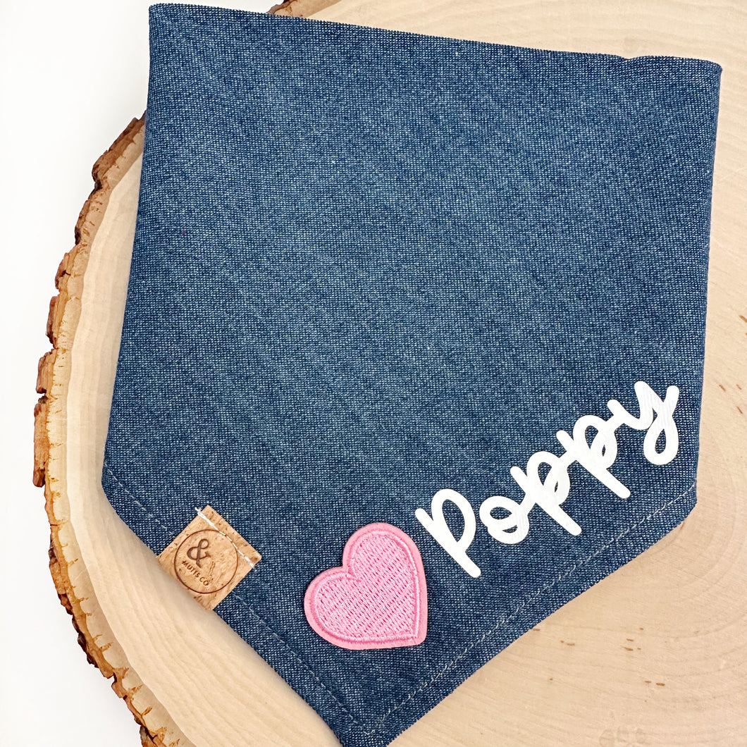 light pink denim hearts personalized dog bandana