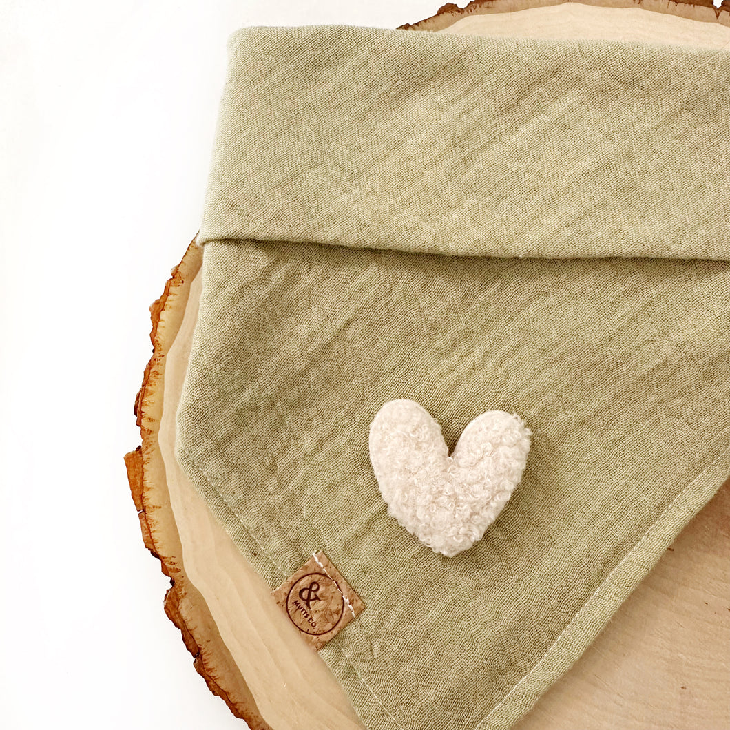matcha gauze + sherpa heart dog bandana