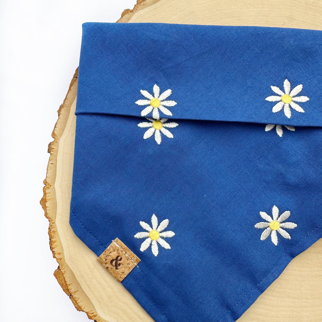 navy blue daisy blooms dog bandana