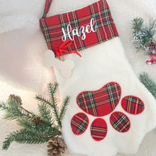Load image into Gallery viewer, personalized red plaid paw stocking
