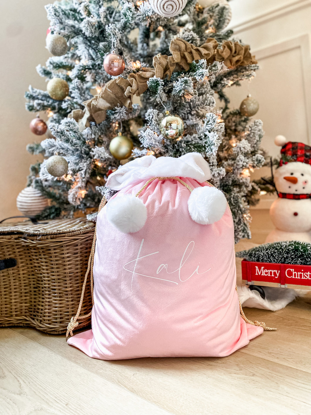 luxury soft pink velvet santa sack