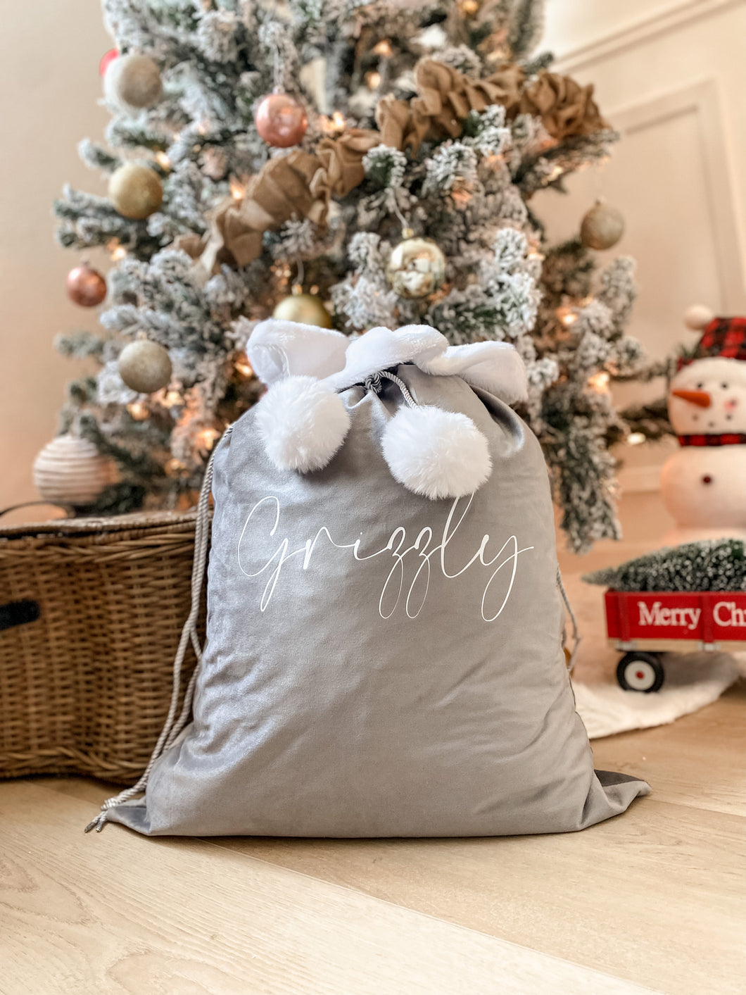 luxury grey velvet santa sack