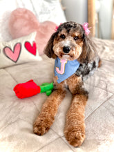 Load image into Gallery viewer, light denim pink varsity sherpa letterman dog bandana (XS, S, S/M, M)
