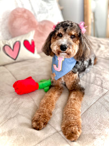 light denim pink varsity sherpa letterman dog bandana (XS, S, S/M, M)