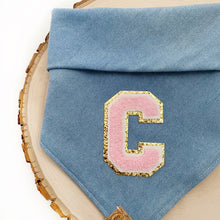 Load image into Gallery viewer, light denim pink varsity sherpa letterman dog bandana (XS, S, S/M, M)
