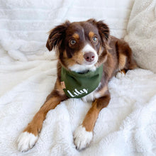 Load image into Gallery viewer, olive green personalized dog bandana
