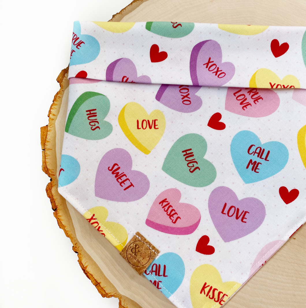 LAST CHANCE: candy hearts dog bandana (S,S/M, M, M/L only)