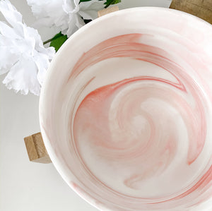 rosé pink marble modern ceramic dog bowl with wooden stand