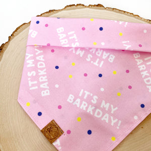 pink barkday dog bandana